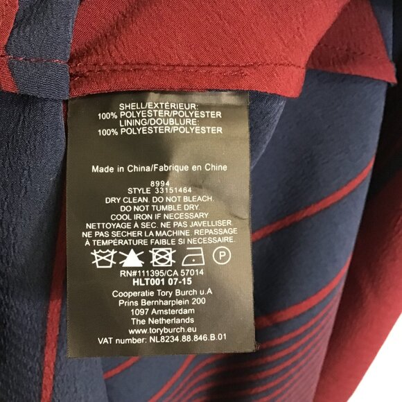 NWT Tory Burch Lyon Navy and Burgundy Strip V-Neck Dress Size 4 - Picture 14 of 14